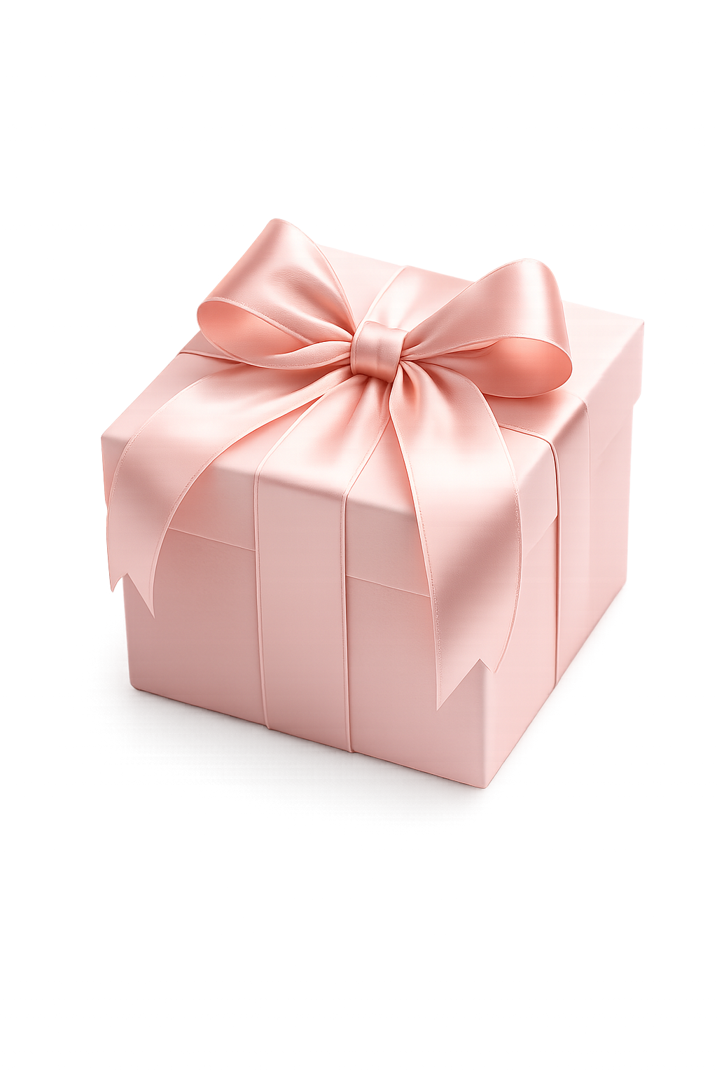 A closed pink gift box tied with a satin bow